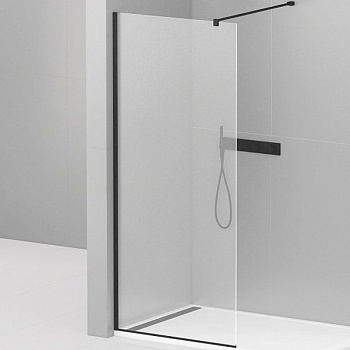LIBERTA-L-1-90-120-C-NERO Душевая перегородка с односторонним входом, стекло прозрачное, профиль чёрный, 900x1200x1950 мм