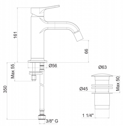 FUSION-BSM1-CNE Смеситель на биде однорычажный, исполнение Cromo nero