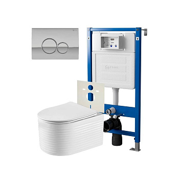 Сет: Система инсталляции Point Элемент для подвесного унитаза PN45120 + Клавиша смыва для инсталляции Point Виктория, хром, PN44061C + Унитаз подвесной Point Омега безободковый, белый, сиденье дюропласт, микролифт быстросъемное PN41902