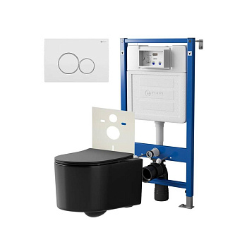 Сет: Система инсталляции Point Элемент для подвесного унитаза PN45120 + Клавиша смыва для инсталляции Point Виктория, белая/хром, PN44061WC + Унитаз подвесной Point Веста безободковый, чёрн мат, PN41701BM