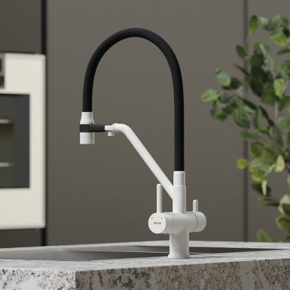 Смеситель для кухни SANCOS Dora с возможностью подключения фильтра для воды, цвет белый гранит, арт. SC4003GR