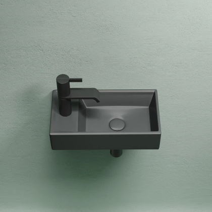 Умывальник подвесной прямоугольный (чаша справа, отверстие под смеситель слева) цвет темный антрацит матовый Element 407*217*100