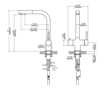 Смеситель Timo Saona 2356/00FL для кухни с подключением фильтра и выдвижной лейкой, хром