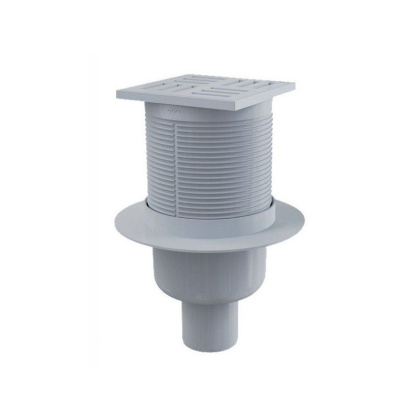 Сливной трап 105×105/50 мм прямой сток, решетка серая, гидрозатвор мокрый Сливной трап 105×105/50 мм прямой сток, решетка серая, гидрозатвор мокрый