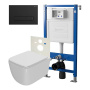 Сет: Система инсталляции Point Элемент для подвесного унитаза PN45120 + Клавиша смыва для инсталляции Point Меркурий, черная матовая, PN44831BM + Унитаз подвесной Point Меркурий безободковый, сиденье дюропласт микролифт, быстросъем, белый PN41831
