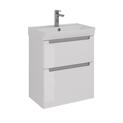 Тумба Lemark BUNO 60см под 1 раковину, подвесная/напольная, 2 ящика, цвет корпуса, фасада: Белый глянец