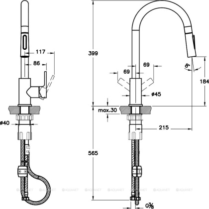 Смеситель Maestro с выдвижным изливом для кухни