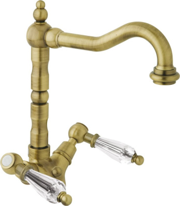 DIAMOND-LS2-03/24-Sw Смеситель на раковину с донным клапаном, исполнение золото, ручки Swarovski