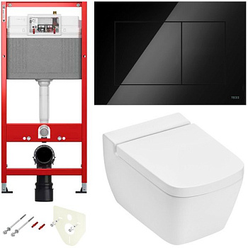 Комплект установки подвесного унитаза: модуль, панель TECEnow черная глянцевая, унитаз TECEone