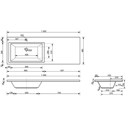 Комплект мебели Dallas Luxe 1300х482 левосторонний напольный 3 ящика (ШхГхВ) 648х476х860