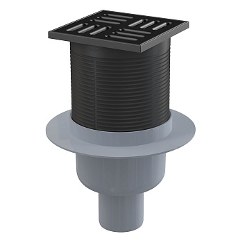 Сливной трап 105×105/50 мм прямой сток, решетка из нержавеющей стали, гидрозатвор комбинированный SMART - черный