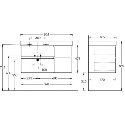 Тумба CUBO левая подвесная с ящиками 90, Лимо матовая-древесная CU.90lh\LIM