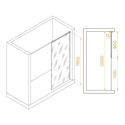 Душевая перегородка  90*195 RGW WA-034 Хром/Прозрачное/8 мм (Easy)