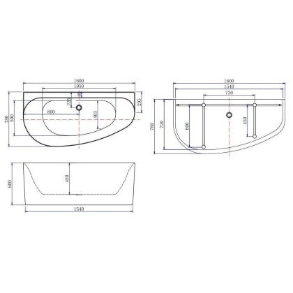 Акриловая ванна Allen Brau Priority 1600x780 2.31005.21A/AM антрацит/белый матовый, шт