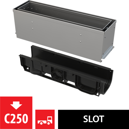 Щелевой дренажный канал с асимметричной сервисной надставкой 160 мм, нержавеющая сталь