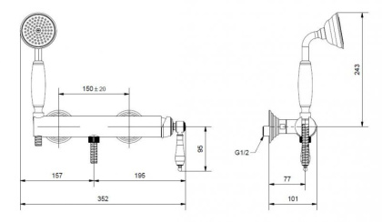 APHRODITE-DM-03/24-Bi Смеситель для душа однорычажный с ручным душем Исполнение: Золото 24 карат, Ручки: Белый  APHRODITE-DM-03/24-Bi Смеситель для душа однорычажный с ручным душем Исполнение: Золото 24 карат, Ручки: Белый