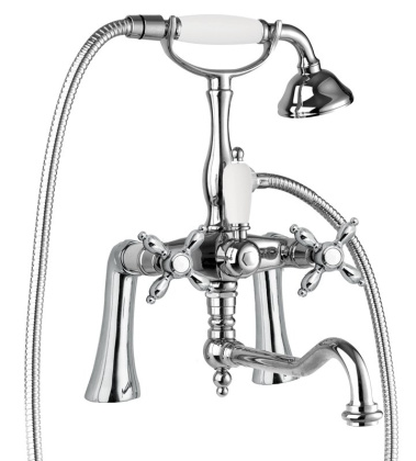 NOSTALGIA-PBV2-01-Bi Смеситель на борт ванны с поворотным изливом и ручным душем Исполнение: Хром, Ручки: Белый 