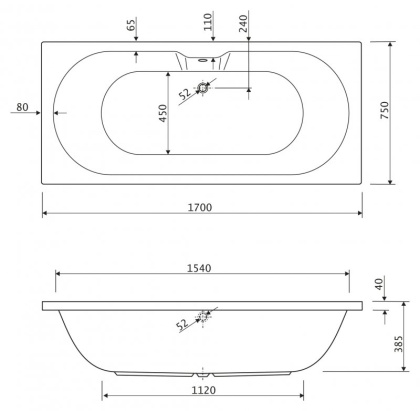 Передняя панель для акриловой ванны с комплектом крепежа для установки на каркасе EMP-170-F-SCR-W37