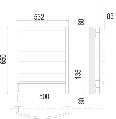 Полотенцесушитель Terminus Классик П6 500х650 левый электро