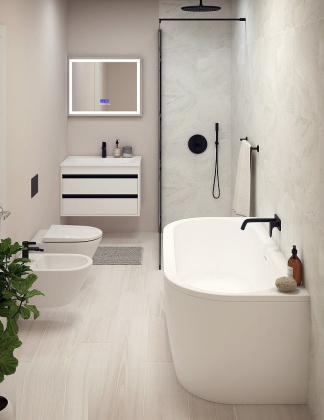 Акриловая ванна пристенная, щелевой слив-перелив, белая фронтальная панель, белая чаша, 1800х790х600, SLIM WALL-180-80-60-W37-SET