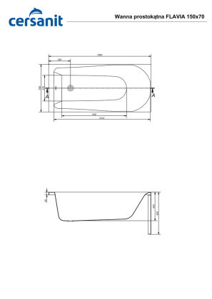 Ванна прямоугольная FLAVIA 150x70 белый