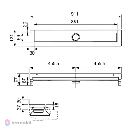 Дренажный канал для пристенного монтажа, прямой, 90 см