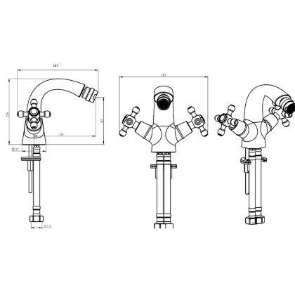 Смеситель для биде  ROYAL CRYSTAL BLACK, хром_Комплект