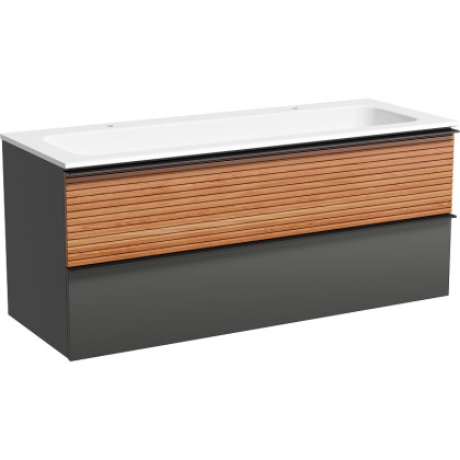 Тумба подвесная SANCOS Delta 1195х445х500, c двумя ящиками оснащенными доводчиками , дуб красный/графит , арт. DL120GR Тумба подвесная SANCOS Delta 1195х445х500, c двумя ящиками оснащенными доводчиками , дуб красный/графит , арт. DL120GR