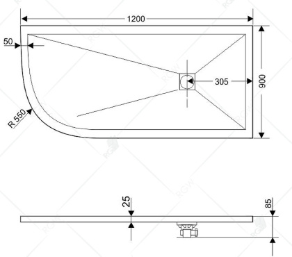 Душевой поддон асимметричный RGW ST/AR-W Белый (Комплект)  900x1200