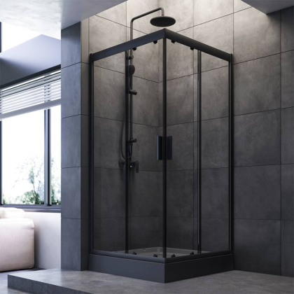 W90G-403-090BT Душевое ограждение Gem Square Slide 90x90 стекло прозрачное, профиль Черный матовый,