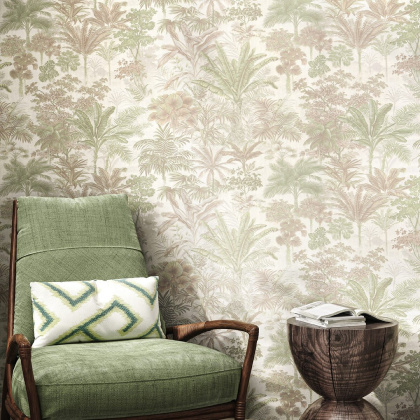 Обои виниловые Оазис мотив, бежевый, зелёный Обои виниловые Оазис мотив, бежевый, зелёный