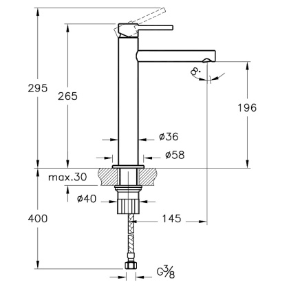 Высокий смеситель Origin для раковины чаши, цвет матовый черный