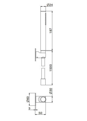 Ручной душ OLE с держателем для лейки и шлангом, без выхода для подачи воды, хром