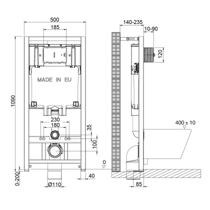 Система инсталляция PENEDA механическая для подвесных унитазов (без кнопки смыва)