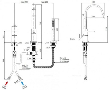Смеситель на борт ванны на 3 отверстия Cezares UNIKA-BVD3-01