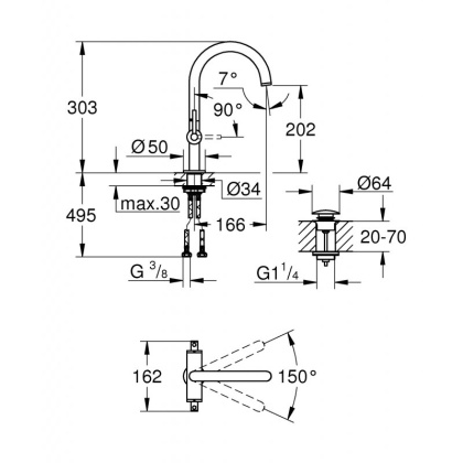 Смеситель GROHE Atrio New двухвентильный для раковины на 1 отверстие, темный графит матовый (21022AL3)