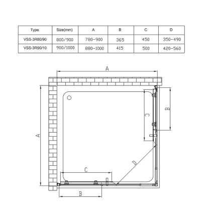 Душевой уголок Rapid VSS-3R80_90MT, (800-900)x(800-900), хром, стекло текстурное