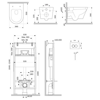 IS100138.741701 Инсталляция MasterFit с клавишей L черн мат с подвесным унитазом  SenseFlashClean с сид м