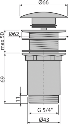 Донный клапан сифона для умывальника CLICK/CLACK 5/4", цельнометаллический с большой заглушкой, без перелива, для пластиковых и стеклянных умывальников Донный клапан сифона для умывальника CLICK/CLACK 5/4", цельнометаллический с большой заглушкой, без перелива, для пластиковых и стеклянных умывальников