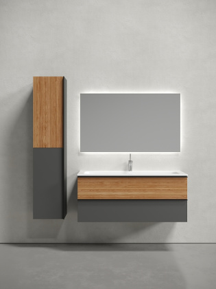 Тумба подвесная SANCOS Delta 1195х445х500, c двумя ящиками оснащенными доводчиками , дуб красный/графит , арт. DL120GR Тумба подвесная SANCOS Delta 1195х445х500, c двумя ящиками оснащенными доводчиками , дуб красный/графит , арт. DL120GR