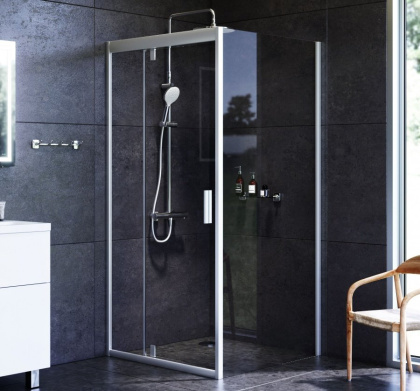 W90G-404-090MT Душевое ограждение Gem Sqare Pivot 90x90 стекло прозрачное, профиль матовый Хром, без