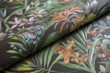 Обои виниловые Джангл мотив, чёрный цветной Обои виниловые Джангл мотив, чёрный цветной