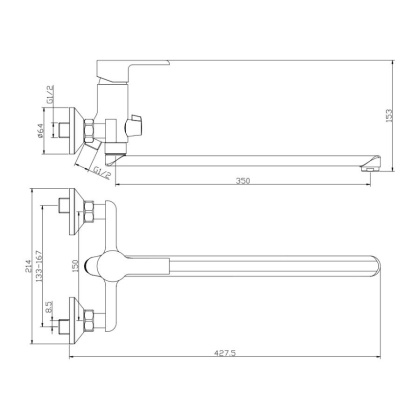 Смеситель д/ванны с длинным изливом TENERIFE, арт.24221TN