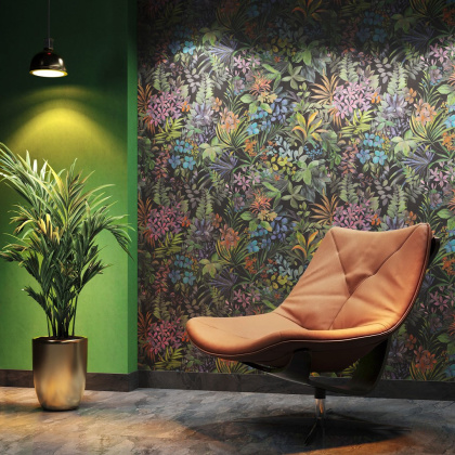 Обои виниловые Джангл мотив, чёрный цветной Обои виниловые Джангл мотив, чёрный цветной