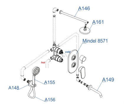 A85161 Встраиваемый комплект для ванны с верхней душевой насадкой, белыйи изливом Wasserkraft A85161 Встраиваемый комплект для ванны с верхней душевой насадкой, белыйи изливом Wasserkraft