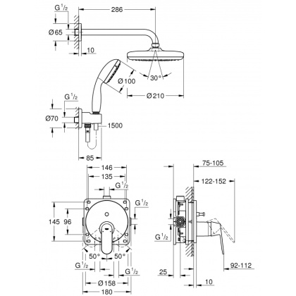 Душевая система со смесителем встроенным Grohe Eurosmart Cosmopolitan, хром (25219001)