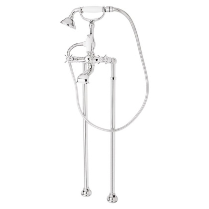 LORD-VDP-03/24-Bi Напольный смеситель для ванны с ручным душем Исполнение: Золото 24 карат, Ручки: Белый  LORD-VDP-03/24-Bi Напольный смеситель для ванны с ручным душем Исполнение: Золото 24 карат, Ручки: Белый