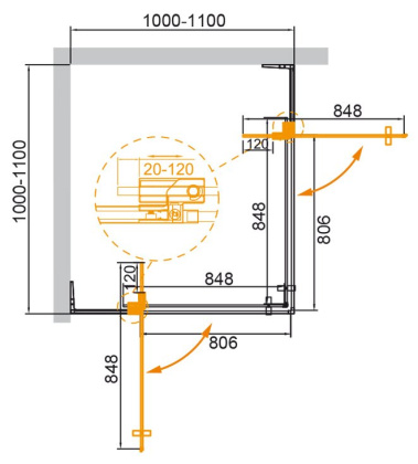 SLIDER-A-2-80/90-C-BORO Душевой уголок, Условный размер, мм:(800-900)x(800-900)x1950 Габариты с диапазоном регулировок, мм:(800-900)x(800-900)x1950  SLIDER-A-2-80/90-C-BORO Душевой уголок, Условный размер, мм:(800-900)x(800-900)x1950 Габариты с диапазоном регулировок, мм:(800-900)x(800-900)x1950