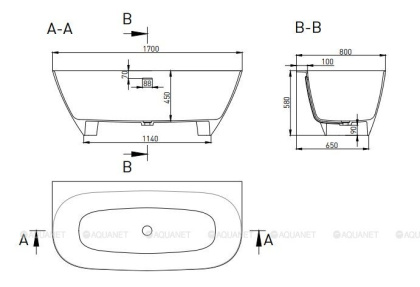 Ванна из искусственного камня Sofia Wall 170,102512G
