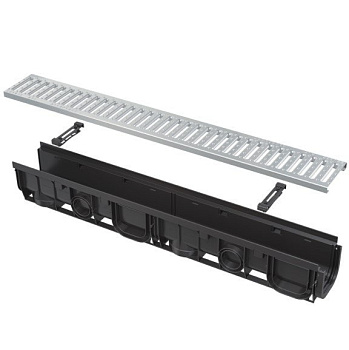 Дренажный канал 100 мм с пластиковой рамой и оцинкованной решеткой „C“ профиль A15